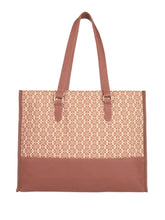 PRIMROSE Floral Pattern Canvas Tote Bag, Brown Polyurethane Trim, Double Handle Shoulder Straps